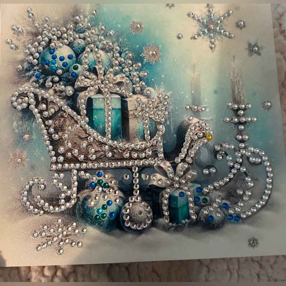 Holiday Sleigh Christmas card Teal and Silver Accents